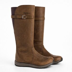 Eddie Bauer Tall Leather Boots Women Sz 8 Riding Equestrian Buckle Brown